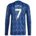 Bukayo Saka Arsenal Selfika 2025/26 Away Long Sleeve Player Jersey - Blue
