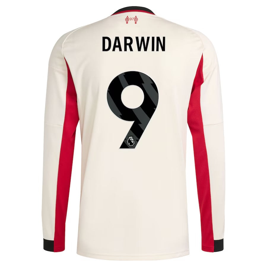 Darwin Núñez Liverpool Selfika 2025/26 Away Long Sleeve Player Jersey - White