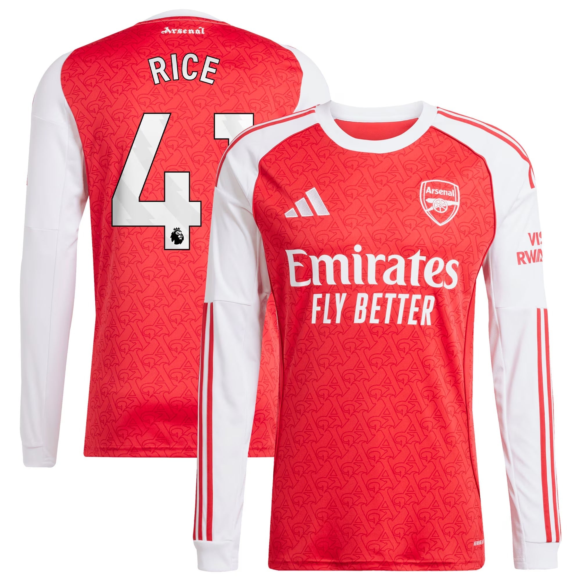 Declan Rice Arsenal Selfika 2025/26 Home Long Sleeve Player Jersey - Red