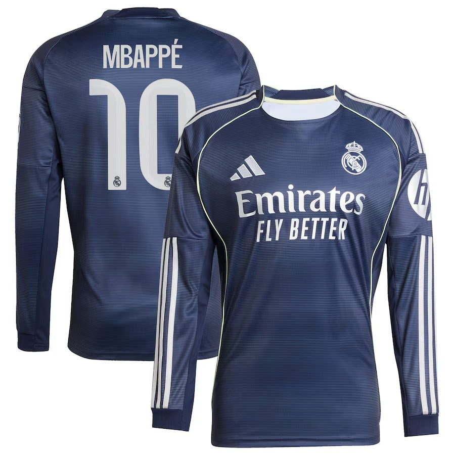 Kylian Mbappé Real Madrid Selfika 2025/26 Away Long Sleeve Player Jersey - Blue