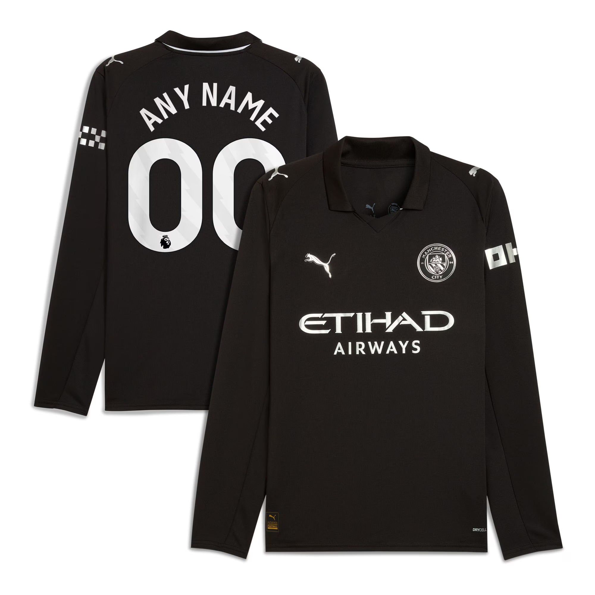 Manchester City Selfika 2025/26 Away Long Sleeve Custom Jersey - Black