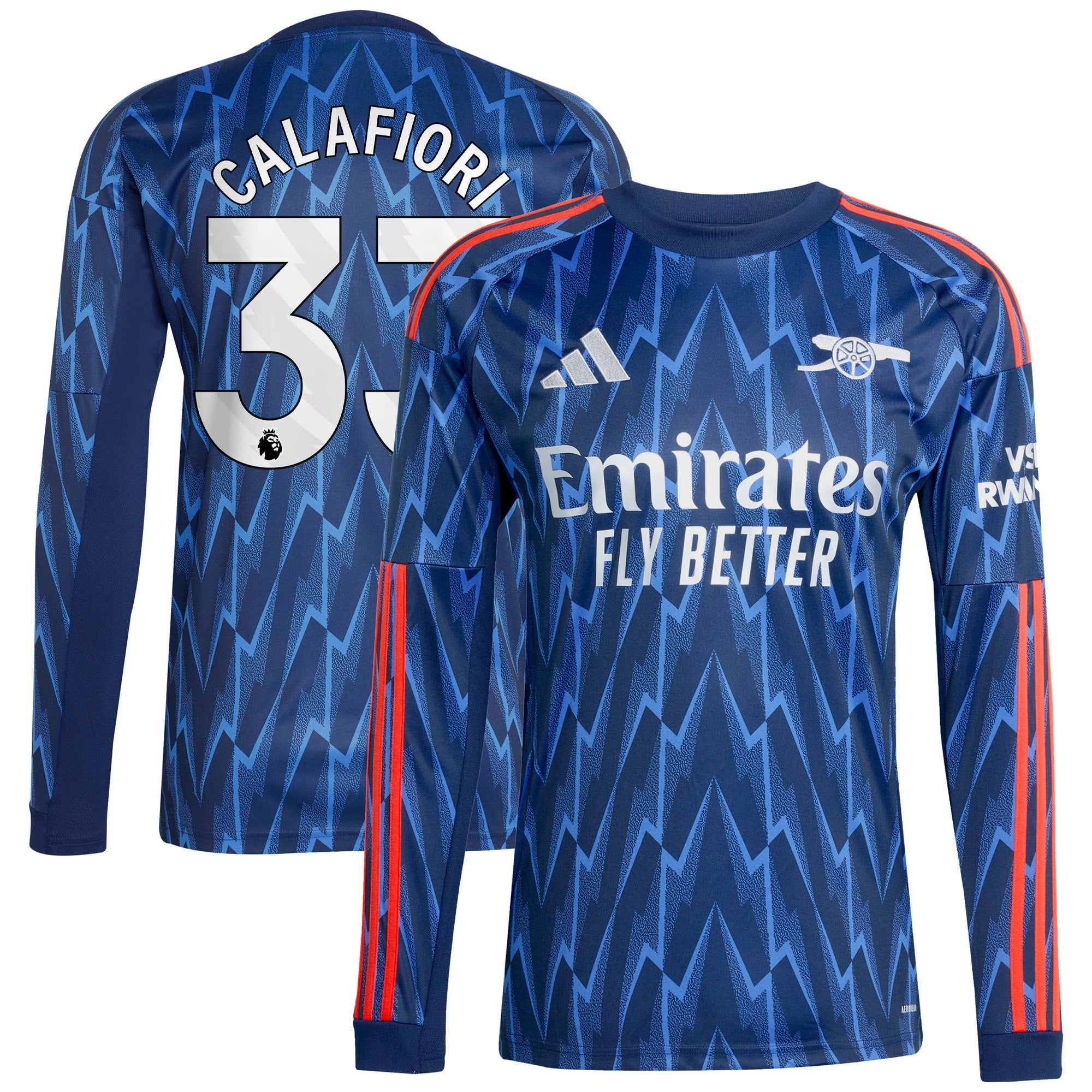 Riccardo Calafiori Arsenal Selfika 2025/26 Away Long Sleeve Player Jersey - Blue
