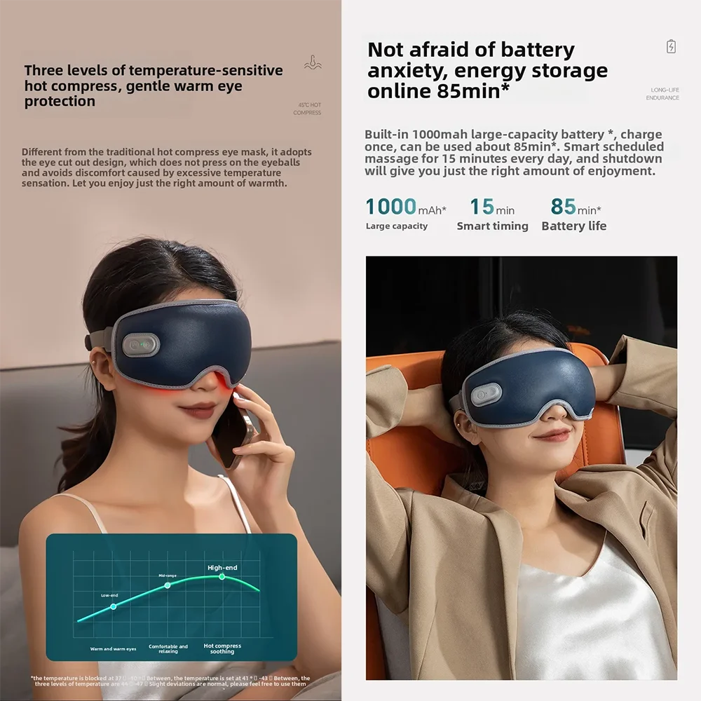 CAMMUO Electric Heated Eye Massager with 7 Massage Modes and Hot Compress for Relaxation