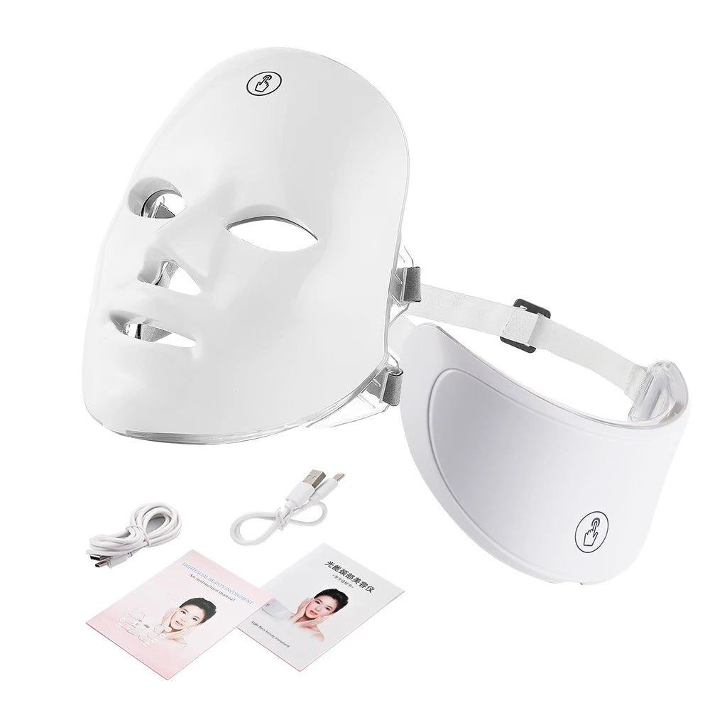 foreverlily 7-Color LED Light Therapy Mask – Facial & Neck Skin Care Massager (Electric)