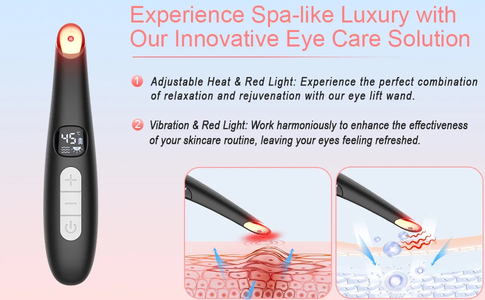 VIMYSHOW 3-in-1 Eye & Face Lift Wand – Red Light, Heat Therapy, ION, USB Rechargeable Massager