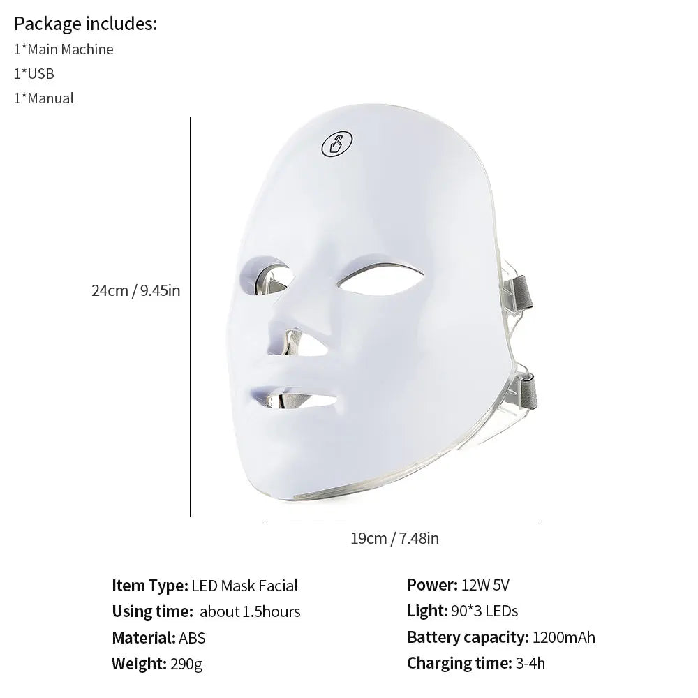foreverlily 7-Color LED Light Therapy Mask – Facial & Neck Skin Care Massager (Electric)