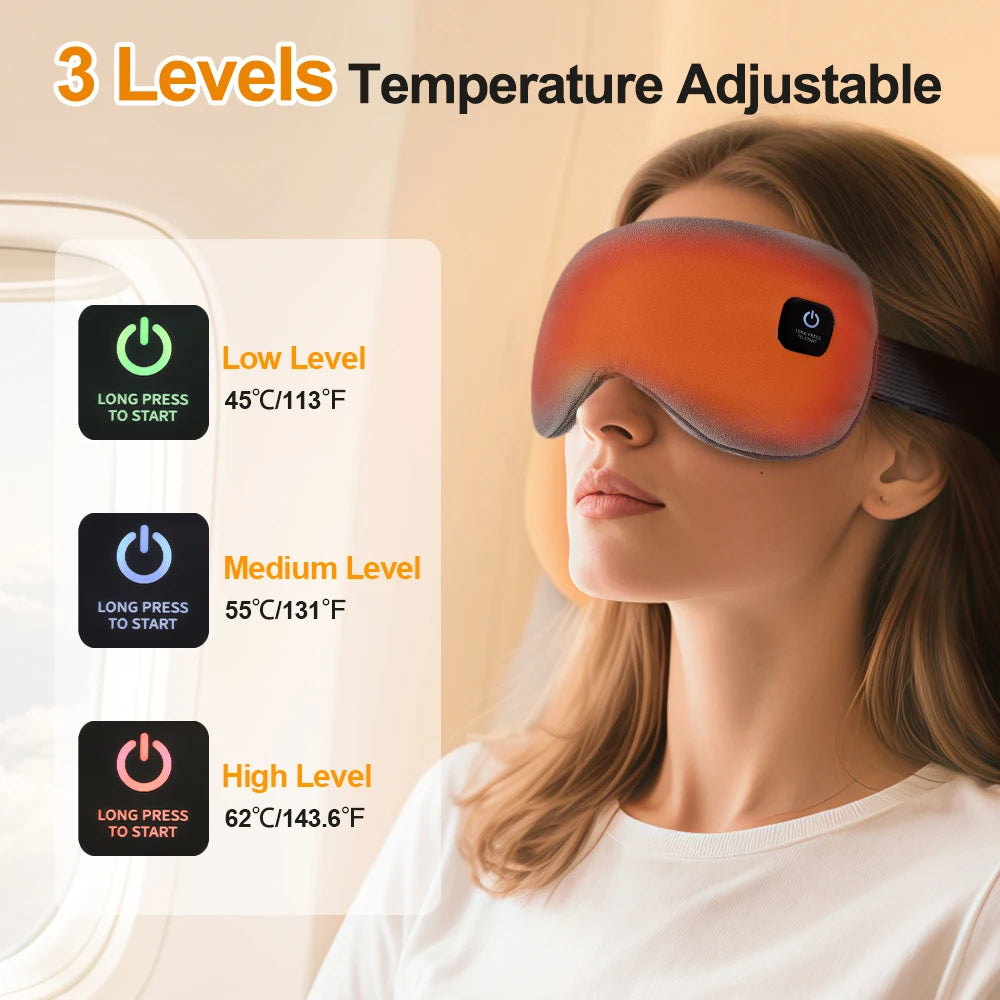 PASTSKY Cordless Heated Eye Mask – 3 Levels Warm Compress, Smart Timing, Electric Relaxation Sleep Aid