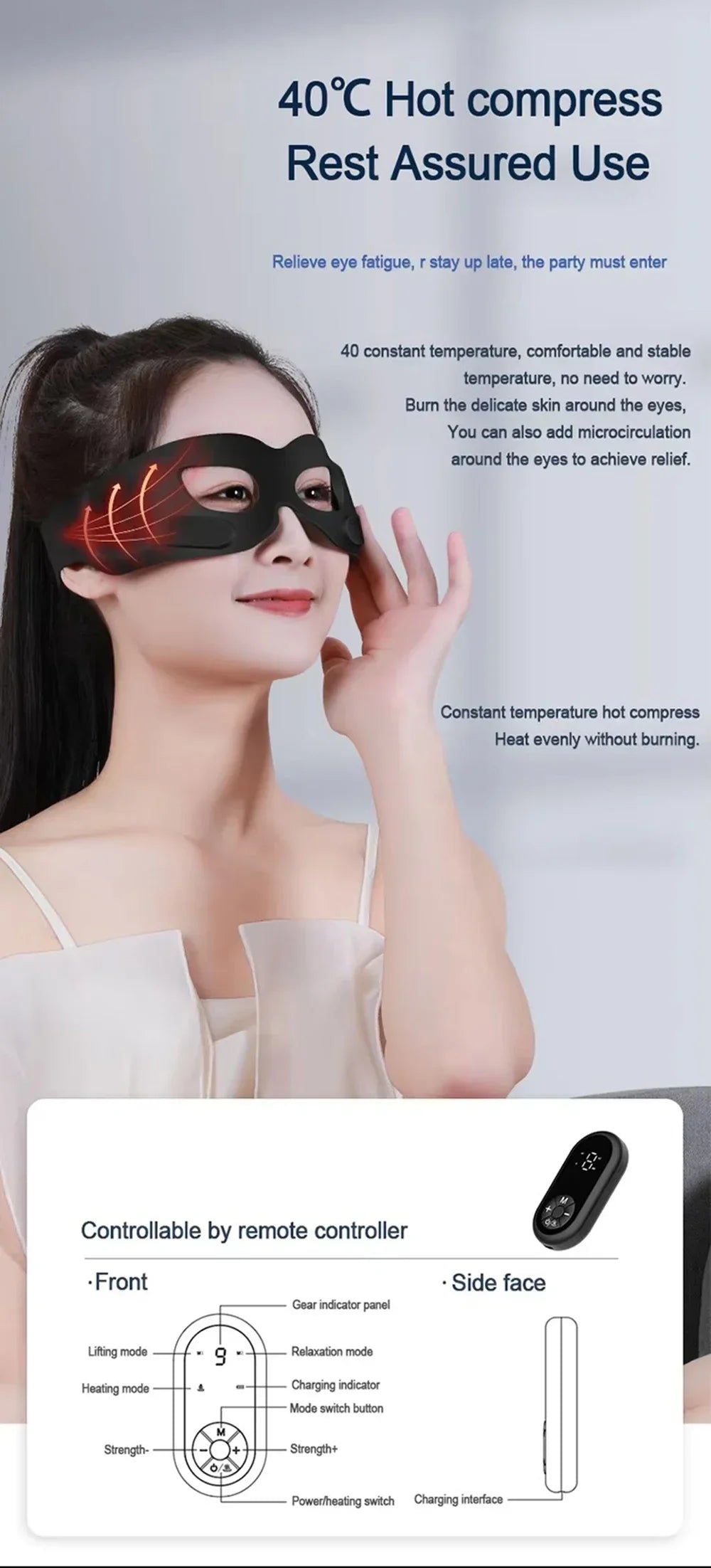 DH Beauty Wearable EMS Eye Massager Mask – Heated, Anti-Wrinkle Appearance, Dark Circle & Puffiness Relief
