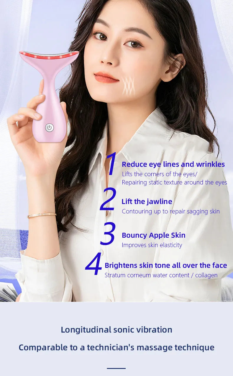 miqmi EMS Microcurrent LED Neck & Face Beauty Instrument – Anti-Wrinkle Appearance, Rechargeable Massager