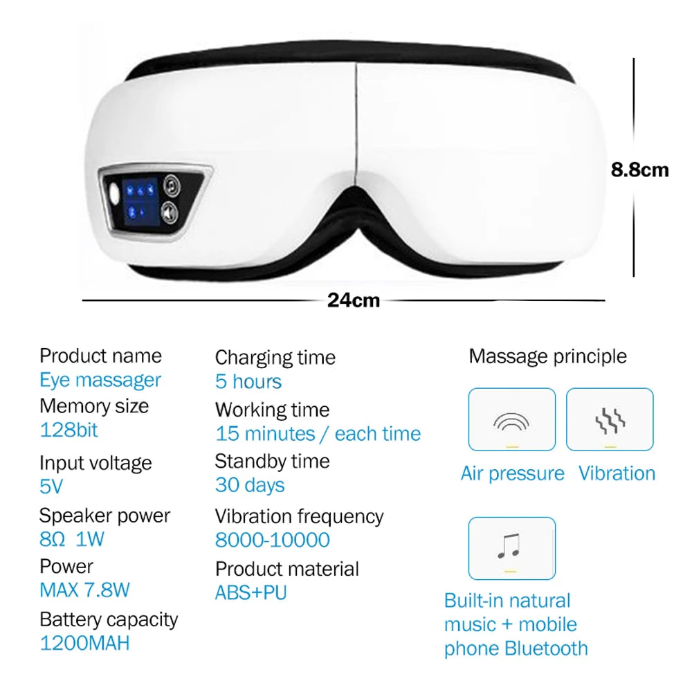 Raiuleko Smart Airbag Compression Eye Massager – Portable Vibration and Heat Relaxation Device with Bluetooth Music