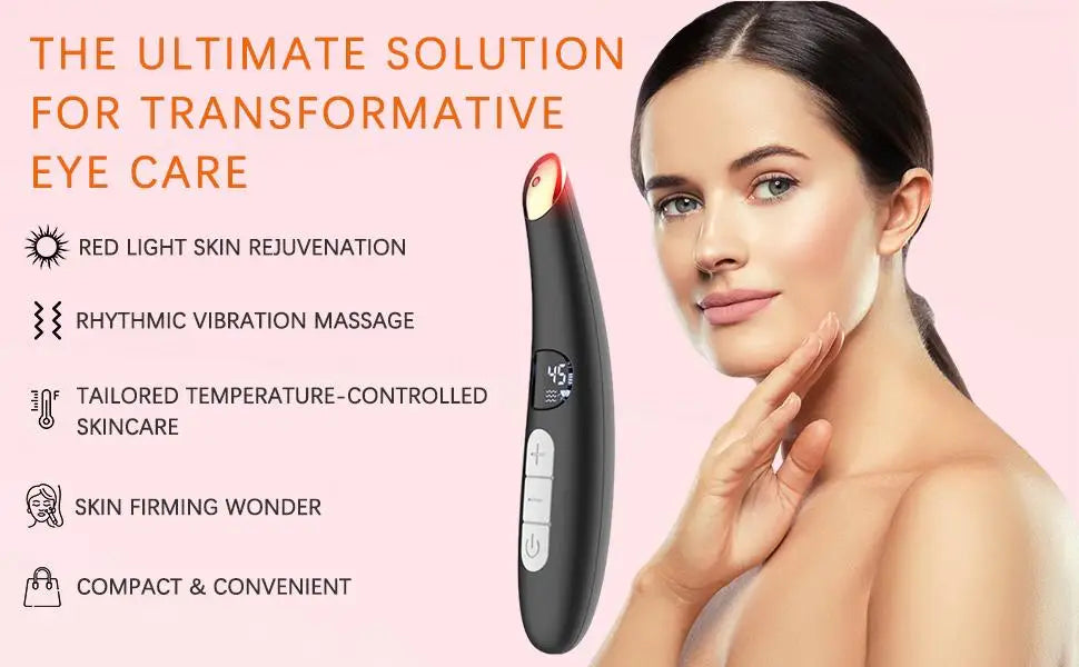 VIMYSHOW 3-in-1 Eye & Face Lift Wand – Red Light, Heat Therapy, ION, USB Rechargeable Massager