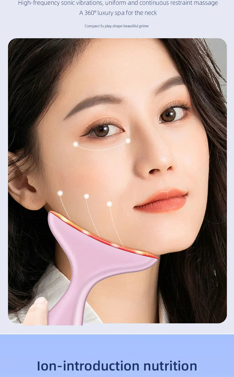 miqmi EMS Microcurrent LED Neck & Face Beauty Instrument – Anti-Wrinkle Appearance, Rechargeable Massager