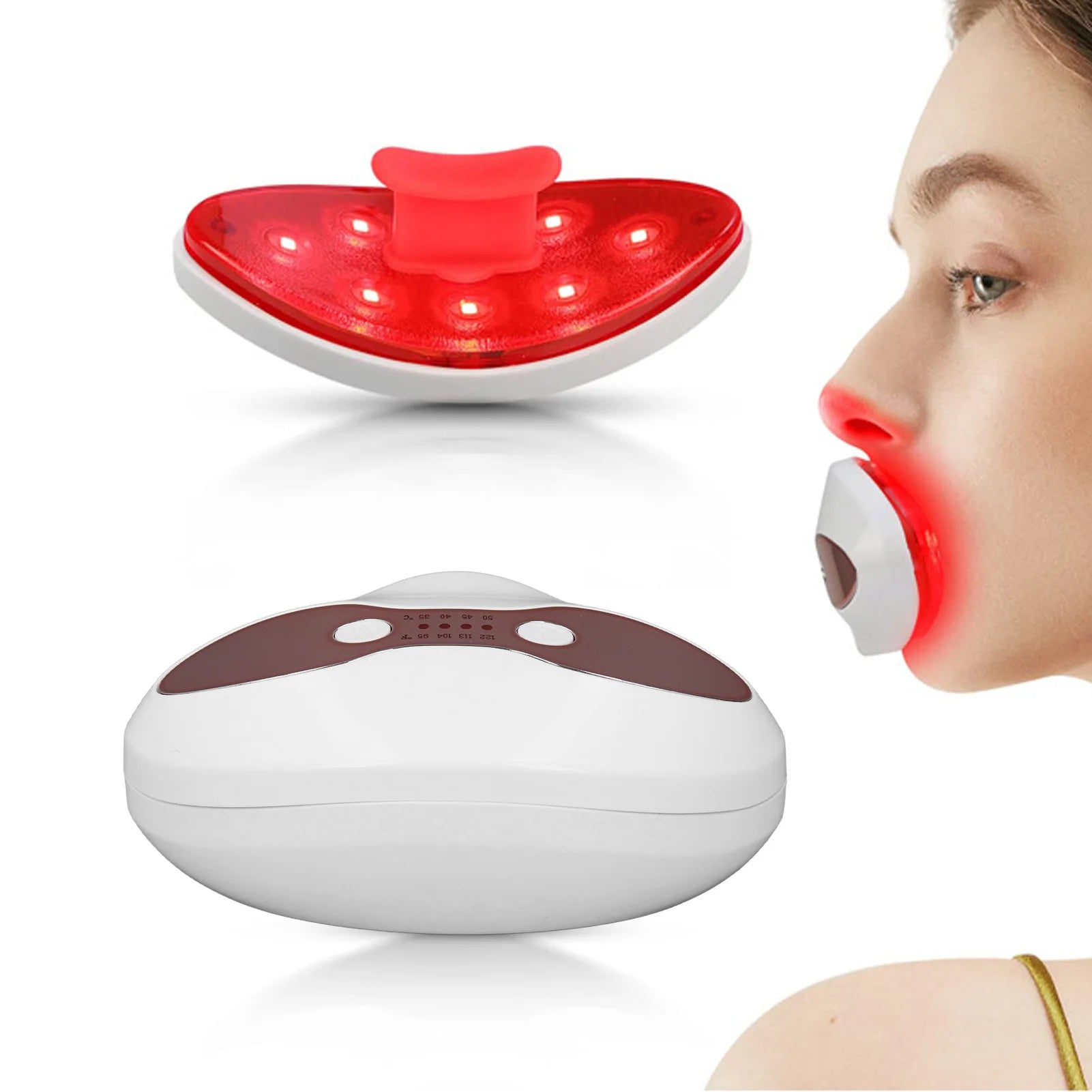 smvp Red LED Light Lip Plumper & Eye Care Device – Heated, Vibration, USB Rechargeable