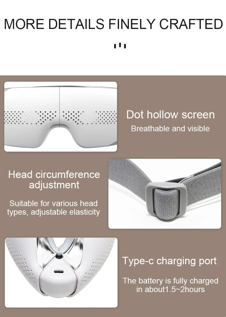 VIMYSHOW Portable Visible Eye Massager – Airbag Kneading, Hot Compress, Bluetooth Music Relaxation Sleep Mask