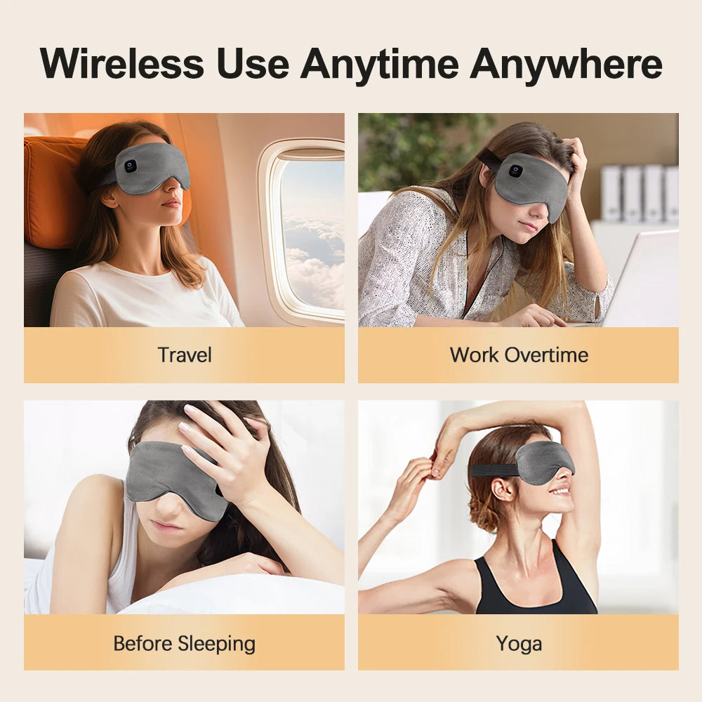 PASTSKY Cordless Heated Eye Mask – 3 Levels Warm Compress, Smart Timing, Electric Relaxation Sleep Aid