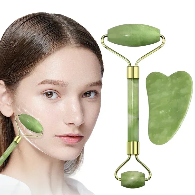 Generic 2-Piece Jade/Ceramic Facial Roller & Gua Sha Set – Heart Scraper, Anti-Wrinkle Appearance Massage