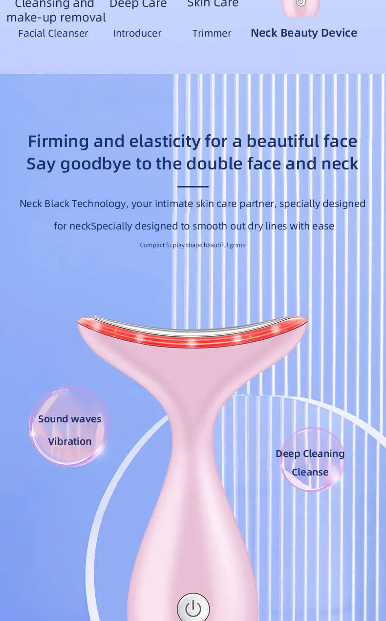 miqmi EMS Microcurrent LED Neck & Face Beauty Instrument – Anti-Wrinkle Appearance, Rechargeable Massager
