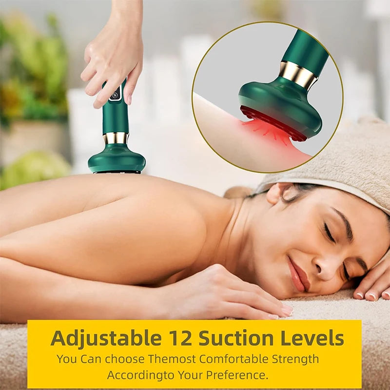 KEMOKO Electric Cupping & Gua Sha Massager – Vacuum Suction, Infrared Heat, 12-Level Adjustable