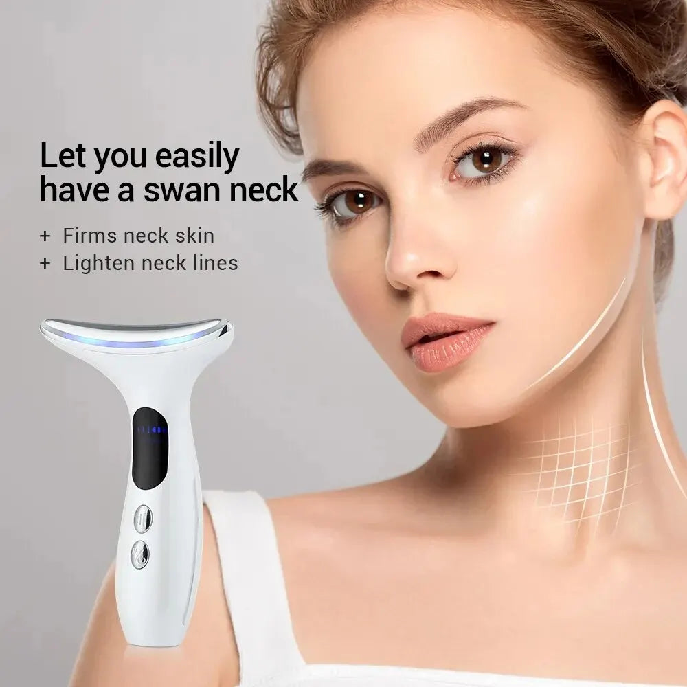 miqmi EMS Microcurrent Neck & Chin Lifting Device – LED Light, Vibration, Anti-Wrinkle Appearance