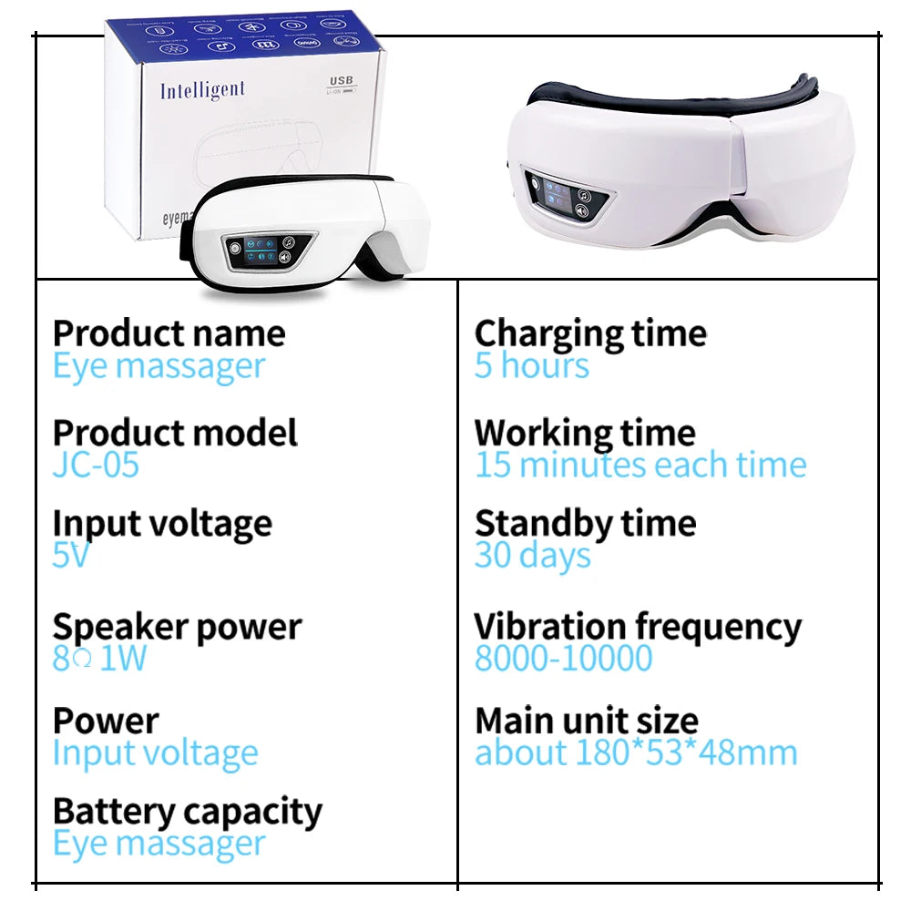 Raiuleko Smart Airbag Compression Eye Massager – Portable Vibration and Heat Relaxation Device with Bluetooth Music