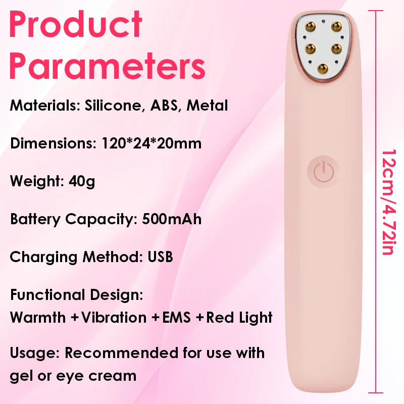 miitina Electric RF EMS Eye Massager Pen – Red Light, Vibration, USB Rechargeable Anti-Wrinkle Appearance