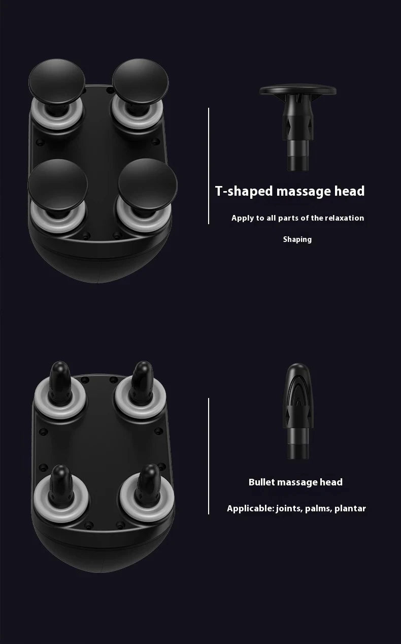 Portable Percussion Massager Gun – Four-Head Deep Tissue Fascia Relaxation Tool