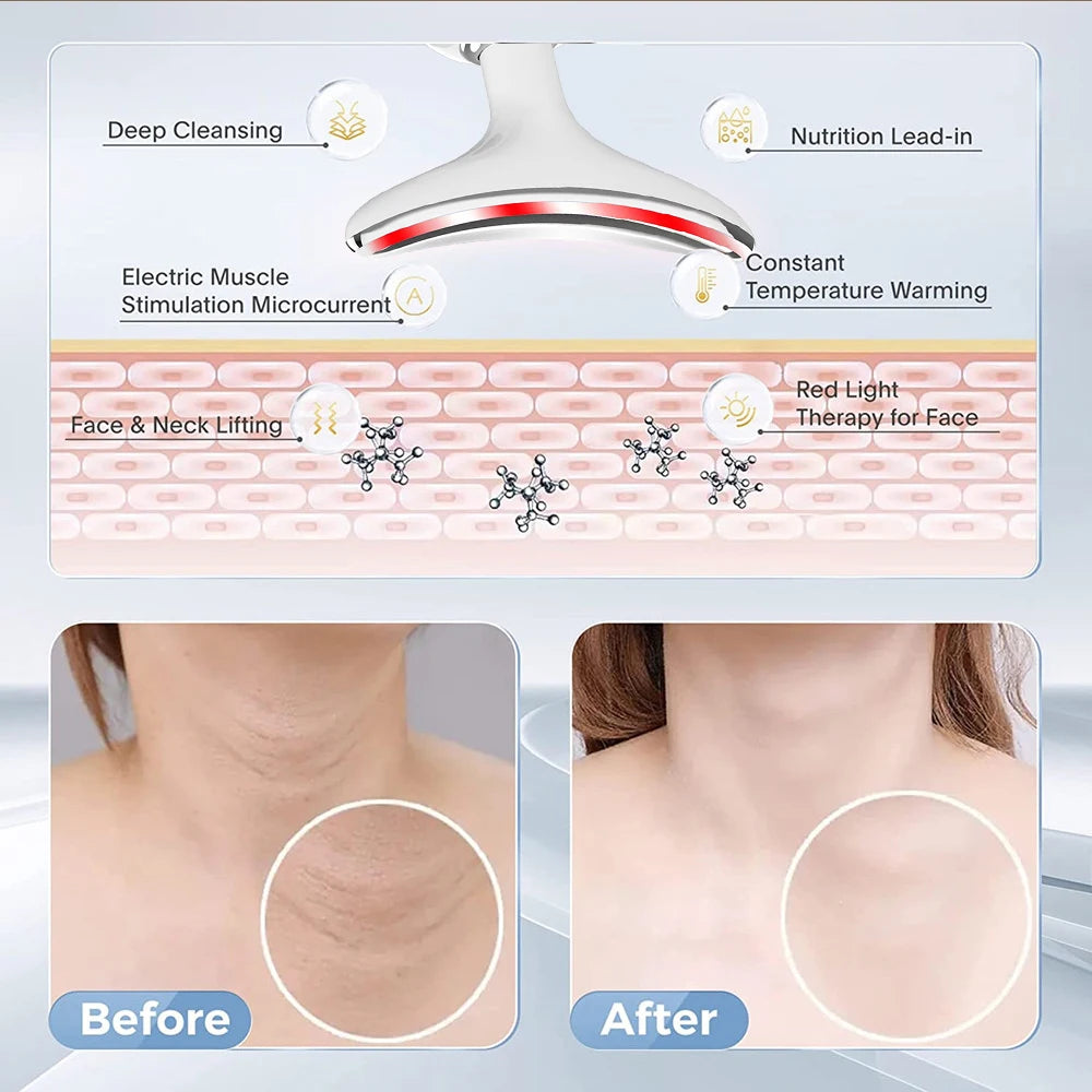 peicon EMS Microcurrent Neck & Face Lifting Massager – Red Light, Heat, Anti-Aging Appearance Device