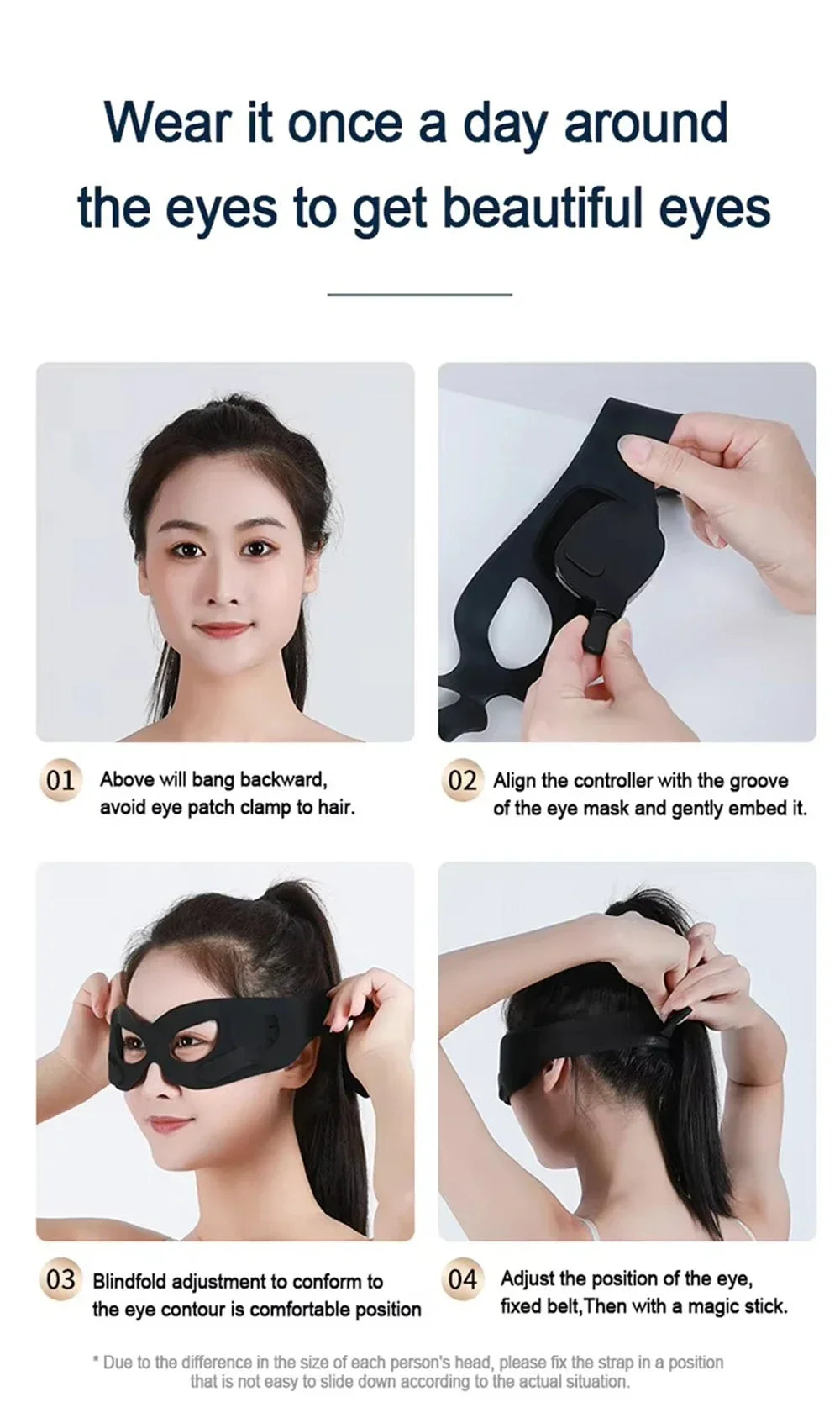 DH Beauty Wearable EMS Eye Massager Mask – Heated, Anti-Wrinkle Appearance, Dark Circle & Puffiness Relief