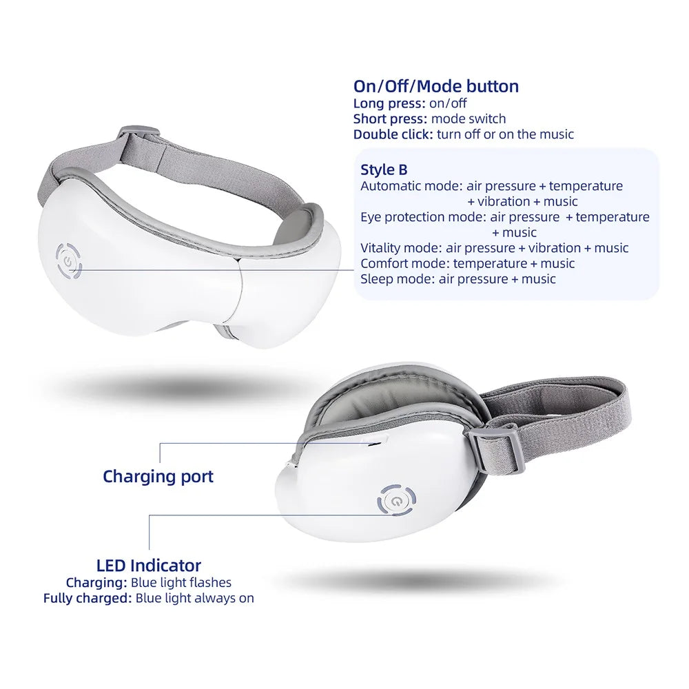 foreverlily 3D Airbag Vibration Eye Massager – Heating, Kneading Relaxation Aid with Built-in Music