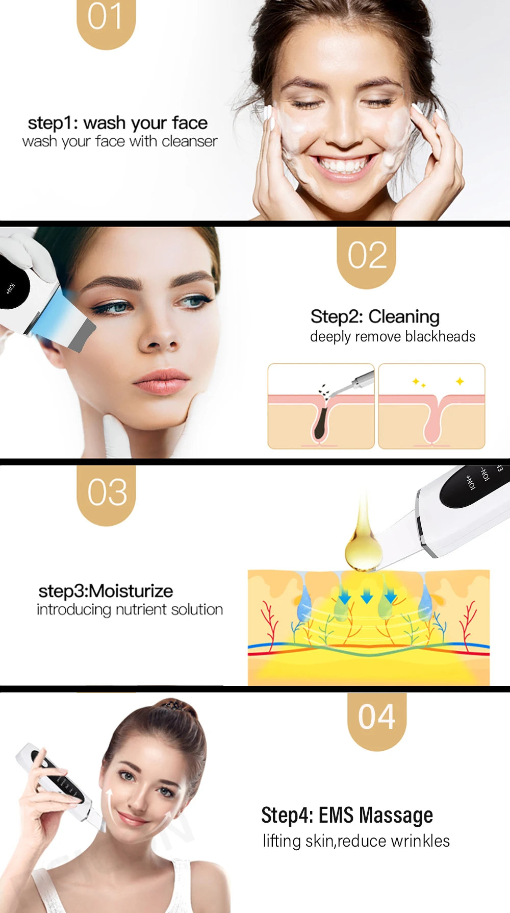 peicon Ultrasonic Skin Scrubber – Deep Face Cleaning, Blackhead Remover, EMS Ion Facial Spatula