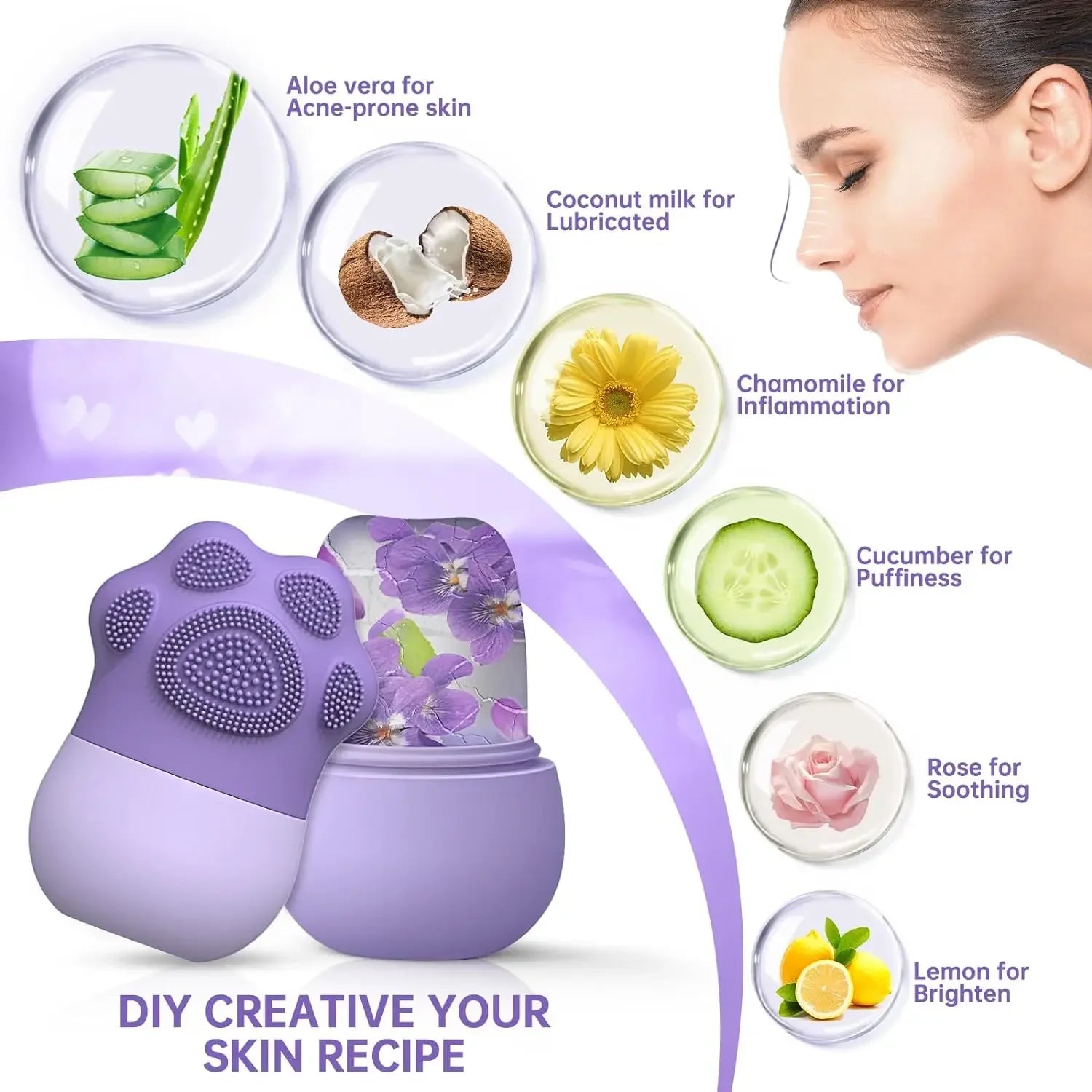 QWC Silicone 2-in-1 Ice Roller & Face Brush – Reduce Eye Puffiness, Skin Tightening Appearance Tool