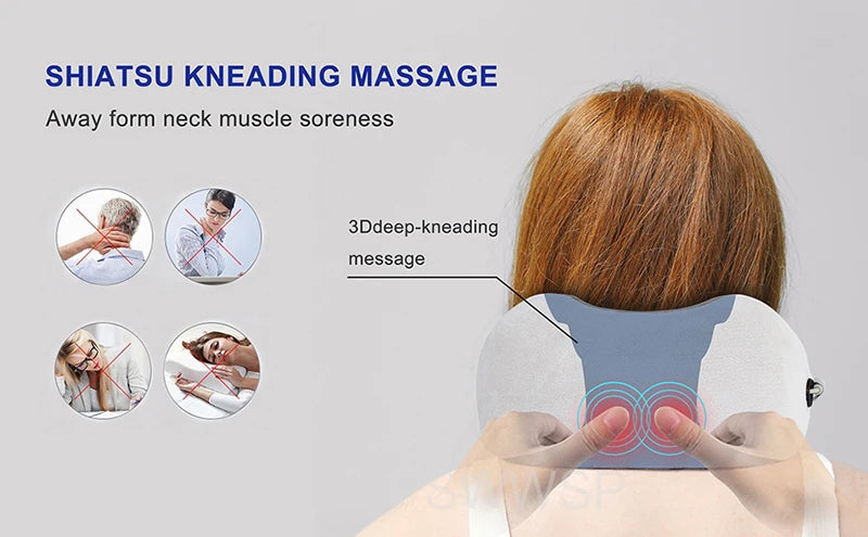 Selfika U-Shaped Memory Foam Electric Neck Massager with Deep-Tissue Kneading & Heat