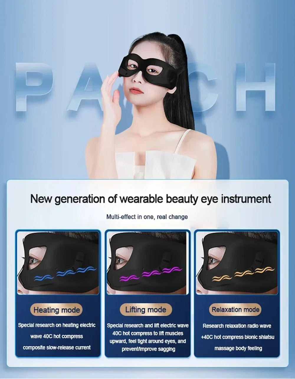 DH Beauty Wearable EMS Eye Massager Mask – Heated, Anti-Wrinkle Appearance, Dark Circle & Puffiness Relief