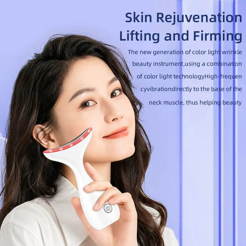 miqmi EMS Microcurrent LED Neck & Face Beauty Instrument – Anti-Wrinkle Appearance, Rechargeable Massager