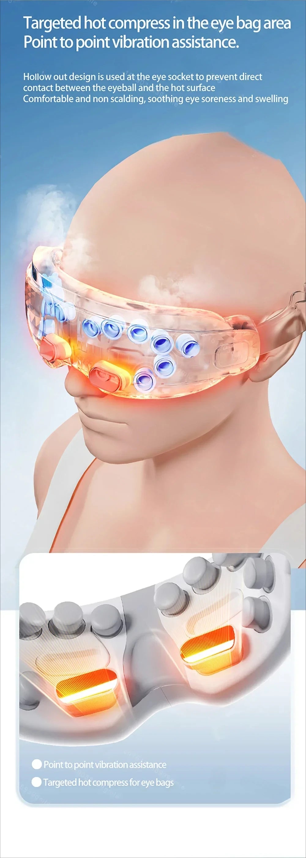 BXA Steam Eye Massager Warm Spa – Kneading Acupressure Massage Heat and Bluetooth Relaxation Aid
